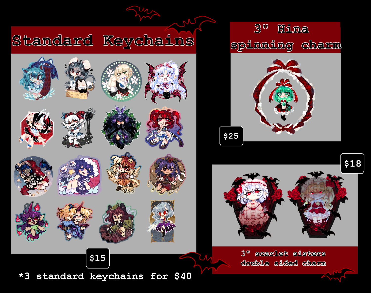 keychains - 3 standard keychains for $40 